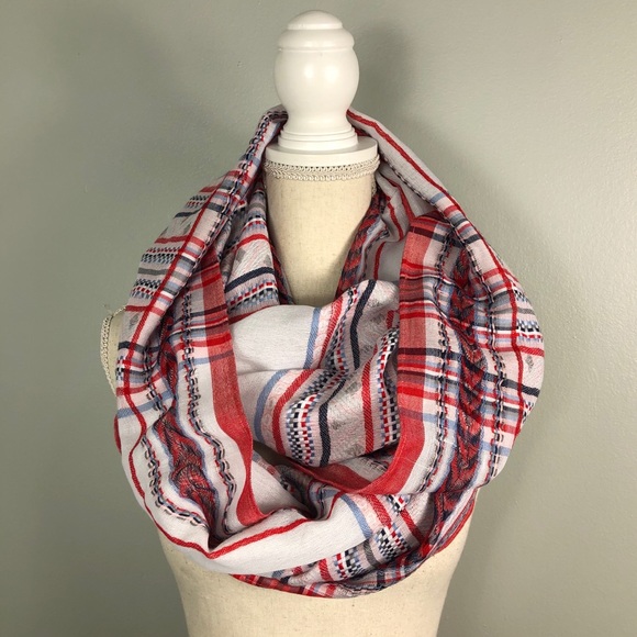 Accessories - Embroidered Infinity Scarf Red White Blue